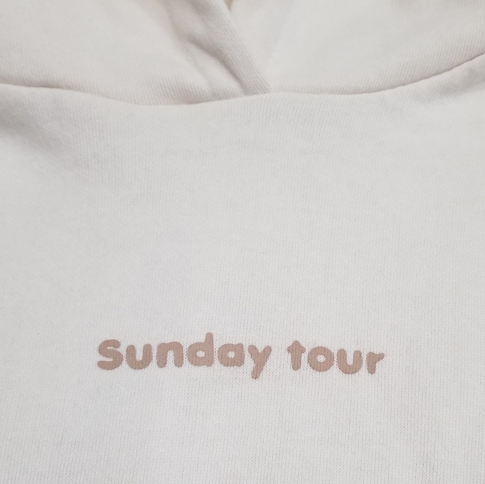 Zara "Sunday Tour" Girls Cropped Hooded Sweatshirt in Ecru 9 - Picture 7 of 12